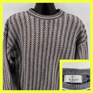 Vintage Bill Blass Grandpa Sweater Mens XL Cotton Knit Chevron Black White USA